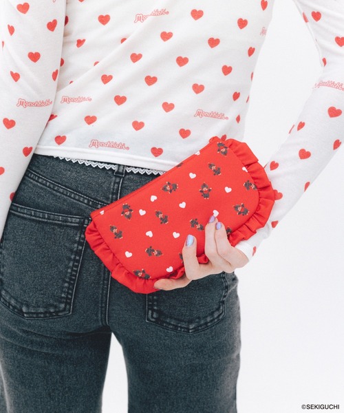 Heather(ヘザー)の「【モンチッチ×Heather】フリルポーチ 659568(ポーチ・レディース・オフホワイト/レッド・ONE SIZE)」の1枚目の写真