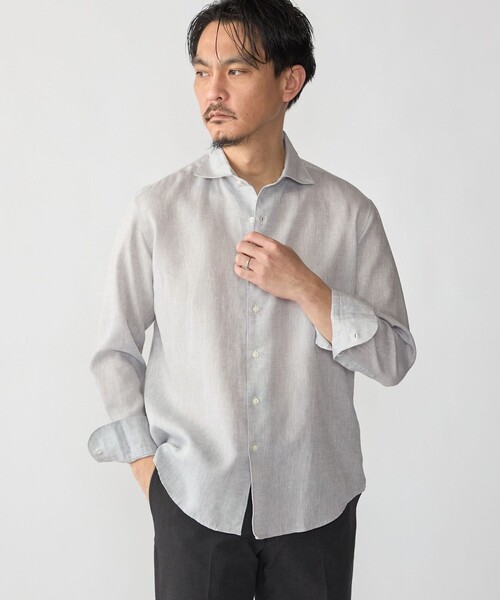 SHIPS（シップス）の「SHIPS: ウォッシュド リネン ワンピースカラー ソリッド シャツ（シャツ/ブラウス・メンズ・ヘザーグレー/ライトイエロー/スカイブルー/ホワイト/ライム/キャメル/バーガンディー/ダークグレー/ネイビー・SMALL/MEDIUM/LARGE/X-LARGE）」の4枚目の写真