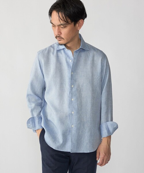 SHIPS（シップス）の「SHIPS: ウォッシュド リネン ワンピースカラー ソリッド シャツ（シャツ/ブラウス・メンズ・ヘザーグレー/ライトイエロー/スカイブルー/ホワイト/ライム/キャメル/バーガンディー/ダークグレー/ネイビー・SMALL/MEDIUM/LARGE/X-LARGE）」の6枚目の写真