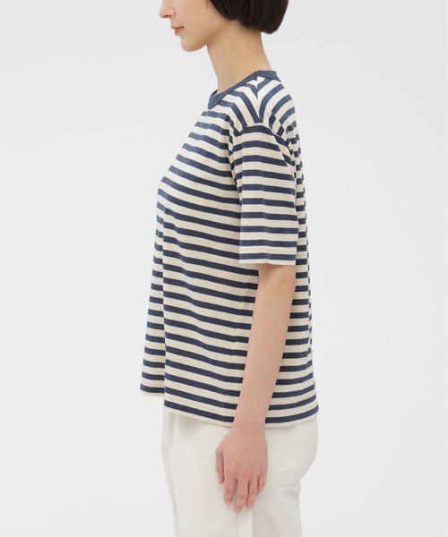 MHL.（エムエイチエル）の「COTTON LINEN STRIPE JERSEY（Tシャツ/カットソー・レディース・ブルー・2）」の3枚目の写真