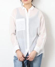 EGLANTINE コットンシアードレープタックブラウス 長袖