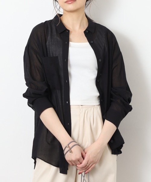 EGLANTINE(エグランティーヌ)の「EGLANTINE コットンシアードレープタックブラウス 長袖(シャツ/ブラウス・レディース・オフホワイト/サンドベージュ/ブラック・40)」の11枚目の写真