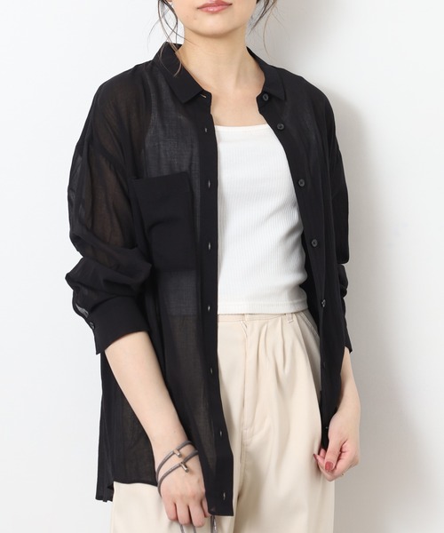 EGLANTINE(エグランティーヌ)の「EGLANTINE コットンシアードレープタックブラウス 長袖(シャツ/ブラウス・レディース・オフホワイト/サンドベージュ/ブラック・40)」の12枚目の写真