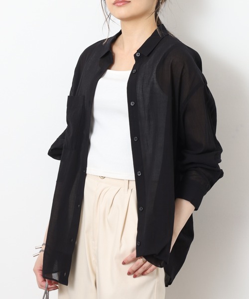EGLANTINE(エグランティーヌ)の「EGLANTINE コットンシアードレープタックブラウス 長袖(シャツ/ブラウス・レディース・オフホワイト/サンドベージュ/ブラック・40)」の15枚目の写真