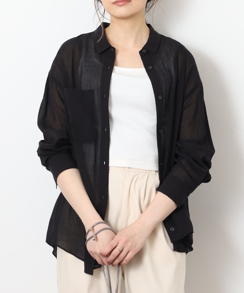 EGLANTINE(エグランティーヌ)の「EGLANTINE コットンシアードレープタックブラウス 長袖(シャツ/ブラウス・レディース・オフホワイト/サンドベージュ/ブラック・40)」の13枚目の写真