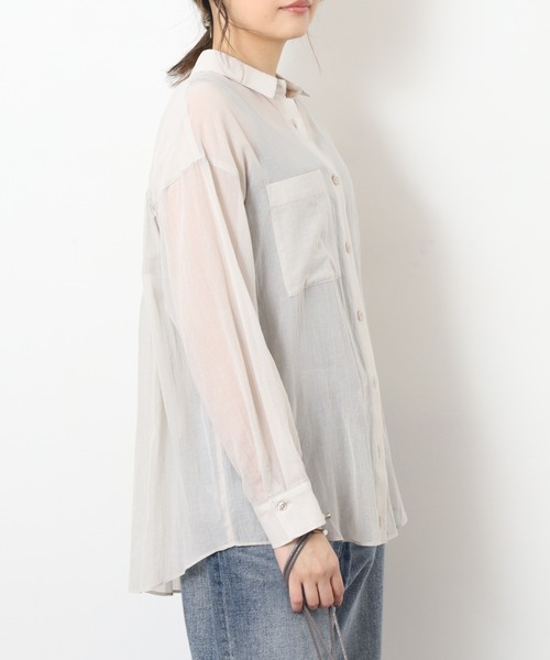 EGLANTINE(エグランティーヌ)の「EGLANTINE コットンシアードレープタックブラウス 長袖(シャツ/ブラウス・レディース・オフホワイト/サンドベージュ/ブラック・40)」の18枚目の写真