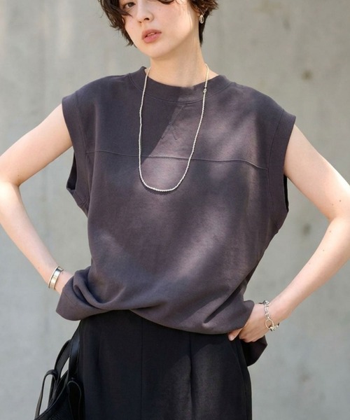 Rouge vif(ルージュヴィフ)の「ヴィンテージライクタンクTシャツ/ノースリーブ(Tシャツ/カットソー・レディース・モカ/チャコールグレー・フリー)」の2枚目の写真