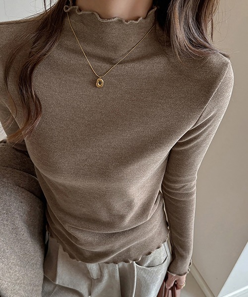 Doux Belle(ドゥーベル)の「スカラップハイネックリブカットソー(Tシャツ/カットソー・レディース・ベージュ/ダークグレー/モカ/ライトグレー/ブラック/オフホワイト・MEDIUM/LARGE)」の12枚目の写真
