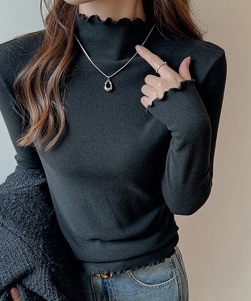 Doux Belle(ドゥーベル)の「スカラップハイネックリブカットソー(Tシャツ/カットソー・レディース・ベージュ/ダークグレー/モカ/ライトグレー/ブラック/オフホワイト・MEDIUM/LARGE)」の16枚目の写真