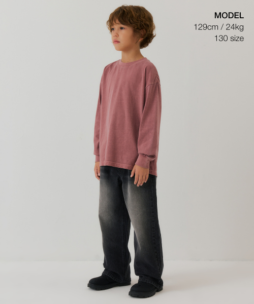 MUSINSA STANDARD KIDS（ムシンサスタンダードキッズ）の「オーバーサイズピグメントリップカフス長袖Tシャツ[スモークピンク]（Tシャツ/カットソー・レディース・その他・140/110/120/130/150/160）」の4枚目の写真