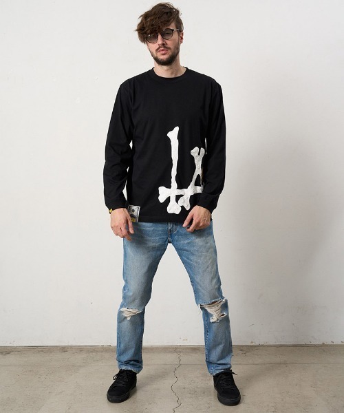 STUD MUFFIN(スタッドマフィン)の「mlt5685- 5.6ozコットン天竺 ボーンLAフォームプリント LS Tシャツ(624-02899)(Tシャツ/カットソー・メンズ・ブラック/チャコールグレー/ホワイト・2/3/4)」の12枚目の写真