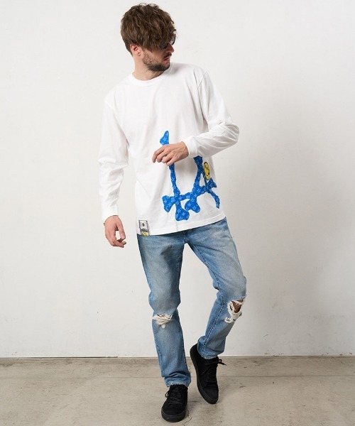 STUD MUFFIN(スタッドマフィン)の「mlt5685- 5.6ozコットン天竺 ボーンLAフォームプリント LS Tシャツ(624-02899)(Tシャツ/カットソー・メンズ・ブラック/チャコールグレー/ホワイト・2/3/4)」の5枚目の写真