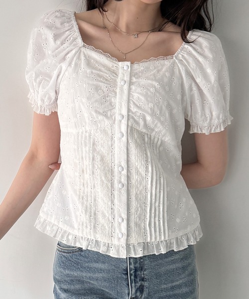 junoah(ジュノア)の「レースフリルピンタックパフスリーブブラウス(シャツ/ブラウス・レディース・ブラック/ホワイト/ブルー・SMALL/MEDIUM/LARGE)」の5枚目の写真