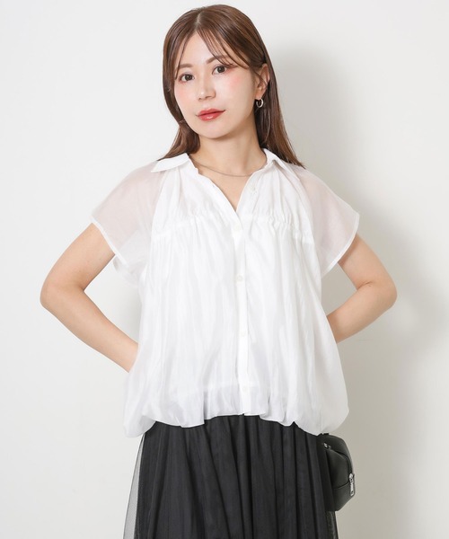 Riberry(リベリー)の「シアーバルーンシャーリングシャツ(シャツ/ブラウス・レディース・イエロー/ブラウン/ブラック/オフホワイト/ブルー・FREE)」の6枚目の写真