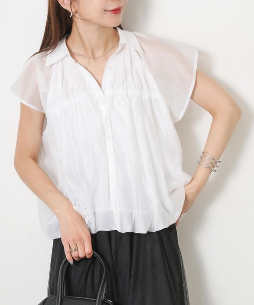 Riberry(リベリー)の「シアーバルーンシャーリングシャツ(シャツ/ブラウス・レディース・イエロー/ブラウン/ブラック/オフホワイト/ブルー・FREE)」の7枚目の写真