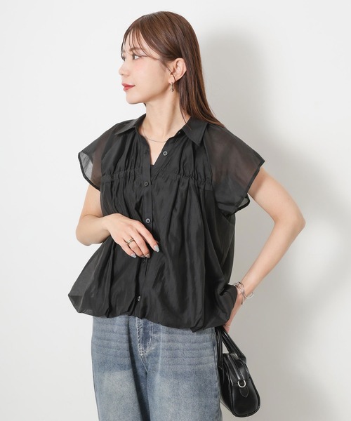Riberry(リベリー)の「シアーバルーンシャーリングシャツ(シャツ/ブラウス・レディース・イエロー/ブラウン/ブラック/オフホワイト/ブルー・FREE)」の9枚目の写真