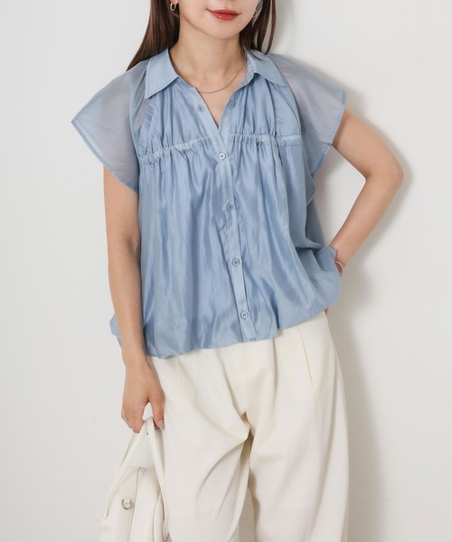 Riberry(リベリー)の「シアーバルーンシャーリングシャツ(シャツ/ブラウス・レディース・イエロー/ブラウン/ブラック/オフホワイト/ブルー・FREE)」の18枚目の写真