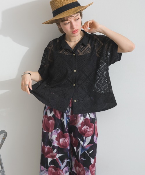MAFRAIS(マフレ)の「衿 レース 4分袖 シャツ(シャツ/ブラウス・レディース・オフホワイト/ブラック・FREE)」の9枚目の写真
