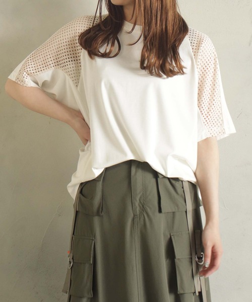 BITTOKO（ビットコ）の「メッシュ×カットプルオーバー（Tシャツ/カットソー・レディース・ホワイト/ブラック・FREE）」の5枚目の写真
