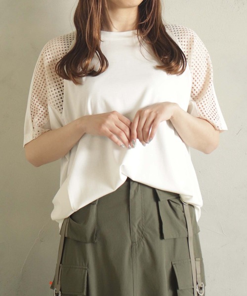 BITTOKO（ビットコ）の「メッシュ×カットプルオーバー（Tシャツ/カットソー・レディース・ホワイト/ブラック・FREE）」の6枚目の写真