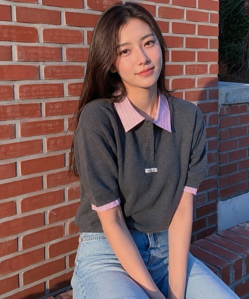 [GENERAL IDEA] shirt collar pique half-sleeve knit / вязаная футболка с воротником-поло