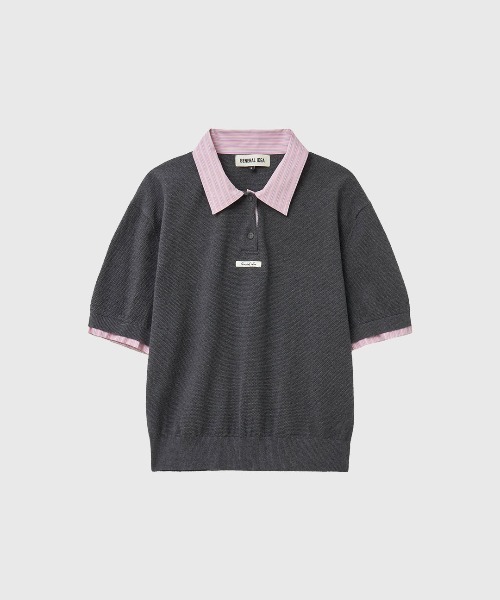 GENERAL IDEA(ジェネラルアイデア)の「【GENERAL IDEA】シャツカラーピケハーフニット / SHIRT COLLAR PIQUE HALF-SLEEVE KNIT(ポロシャツ・レディース・ネイビー/チャコール・L/M/S)」の6枚目の写真