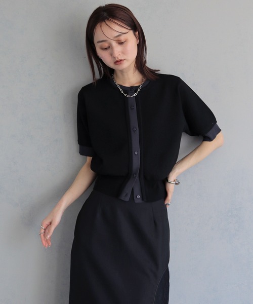 &g'aime（アンジェム）の「【&ｇ'aime 】レイヤードカーディガントップス　Layered Cardigan Top（カーディガン/ボレロ・レディース・ブラック/ブルー/ブラウン/グレイッシュベージュ・FREE）」の2枚目の写真