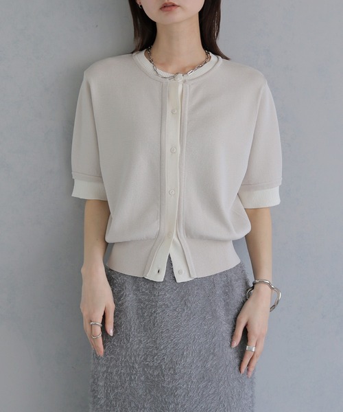&g'aime（アンジェム）の「【&ｇ'aime 】レイヤードカーディガントップス　Layered Cardigan Top（カーディガン/ボレロ・レディース・ブラック/ブルー/ブラウン/グレイッシュベージュ・FREE）」の14枚目の写真