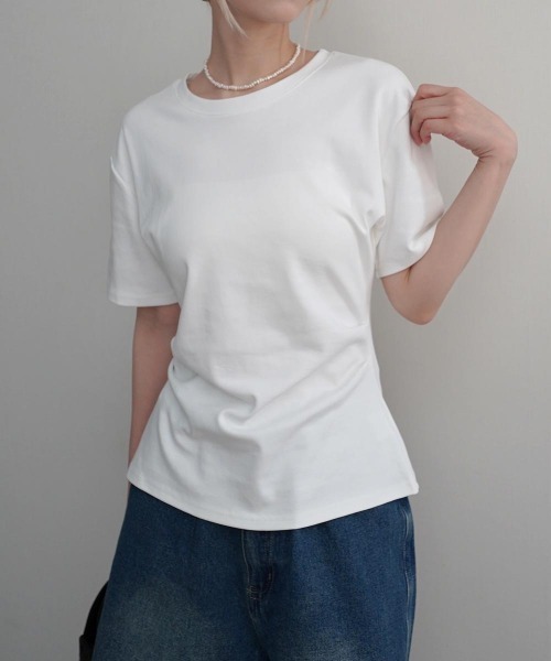Rashik(ラシク)の「【Rashik】ウエストシェイプTシャツ 半袖 カットソー Tシャツ(Tシャツ/カットソー・レディース・ブルー/ブラック/ホワイト/レッド/ピンク・FREE)」の9枚目の写真