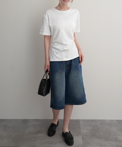 Rashik(ラシク)の「【Rashik】ウエストシェイプTシャツ 半袖 カットソー Tシャツ(Tシャツ/カットソー・レディース・ブルー/ブラック/ホワイト/レッド/ピンク・FREE)」の10枚目の写真