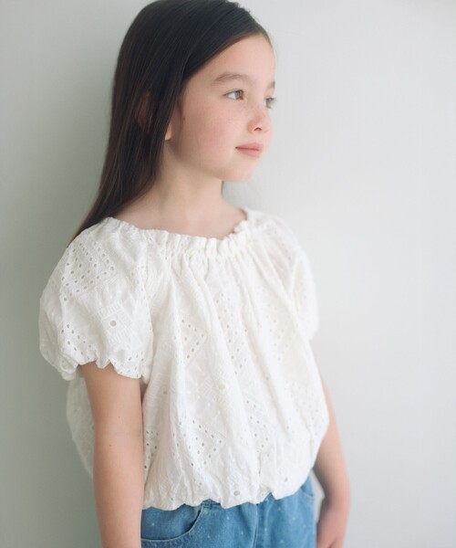 green label relaxing(グリーンレーベルリラクシング)の「デザイン レース ブラウス / キッズ 100cm-130cm(シャツ/ブラウス・キッズ・ライム/オフホワイト・120cm/100cm/130cm/110cm)」の1枚目の写真