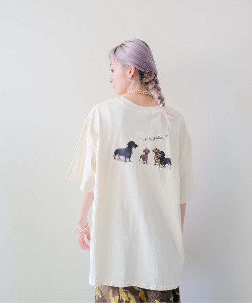 DOLLUPOOPS(ドールアップウップス)の「Dog Graphic Back Print T-shirt(ドッググラフィックバックプリントTシャツ)(Tシャツ/カットソー・レディース・イエロー/ブラック/チャコールグレー/オフホワイト・FREE)」の10枚目の写真