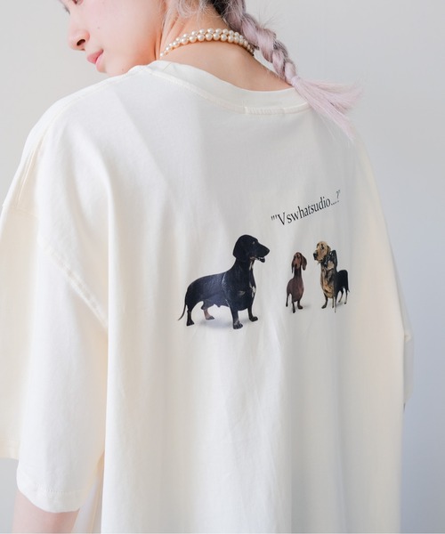 DOLLUPOOPS(ドールアップウップス)の「Dog Graphic Back Print T-shirt(ドッググラフィックバックプリントTシャツ)(Tシャツ/カットソー・レディース・イエロー/ブラック/チャコールグレー/オフホワイト・FREE)」の11枚目の写真