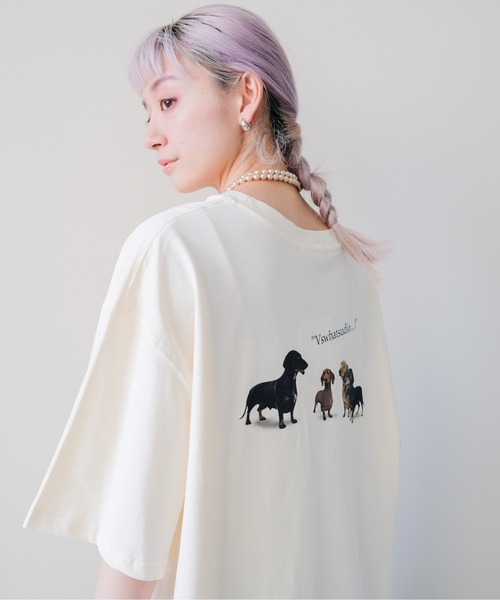 DOLLUPOOPS(ドールアップウップス)の「Dog Graphic Back Print T-shirt(ドッググラフィックバックプリントTシャツ)(Tシャツ/カットソー・レディース・イエロー/ブラック/チャコールグレー/オフホワイト・FREE)」の12枚目の写真