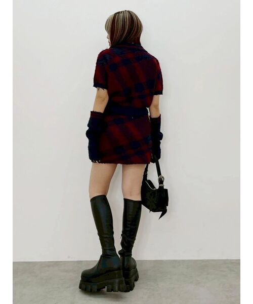 EVRIS(エヴリス)の「チェックニットミニスカート【セットアップ着用可能】 秋服(スカート・レディース・グリーン/レッド/ブラック・FREE)」の9枚目の写真