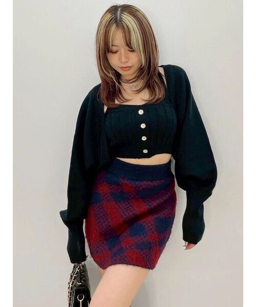 EVRIS(エヴリス)の「チェックニットミニスカート【セットアップ着用可能】 秋服(スカート・レディース・グリーン/レッド/ブラック・FREE)」の10枚目の写真