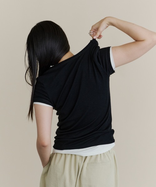 DFFUR.(ディフル)の「ベーシックストレッチTシャツ(Tシャツ/カットソー・レディース・ブラック/オフホワイト・FREE)」の10枚目の写真