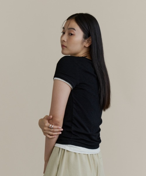 DFFUR.(ディフル)の「ベーシックストレッチTシャツ(Tシャツ/カットソー・レディース・ブラック/オフホワイト・FREE)」の8枚目の写真