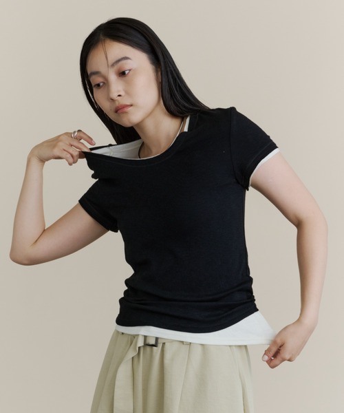 DFFUR.(ディフル)の「ベーシックストレッチTシャツ(Tシャツ/カットソー・レディース・ブラック/オフホワイト・FREE)」の4枚目の写真