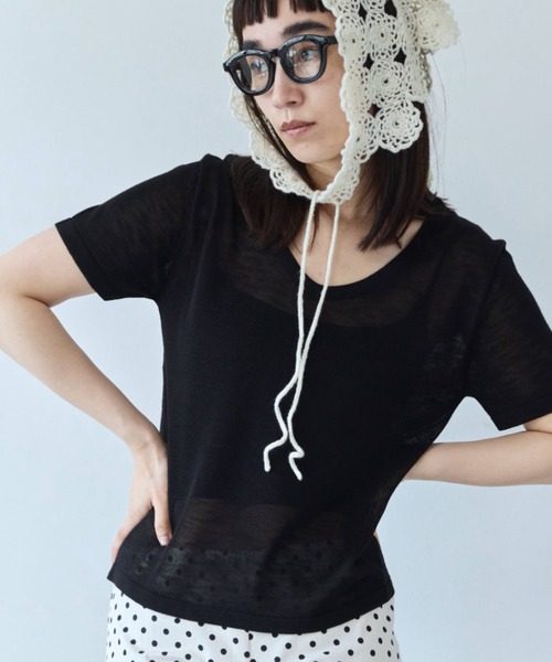 flaeu(フラユ)の「Sheer Knit Tee(Tシャツ/カットソー・レディース・ホワイト/ブラック・FREE)」の2枚目の写真