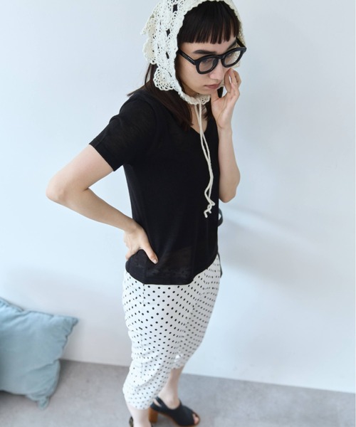 flaeu(フラユ)の「Sheer Knit Tee(Tシャツ/カットソー・レディース・ホワイト/ブラック・FREE)」の12枚目の写真