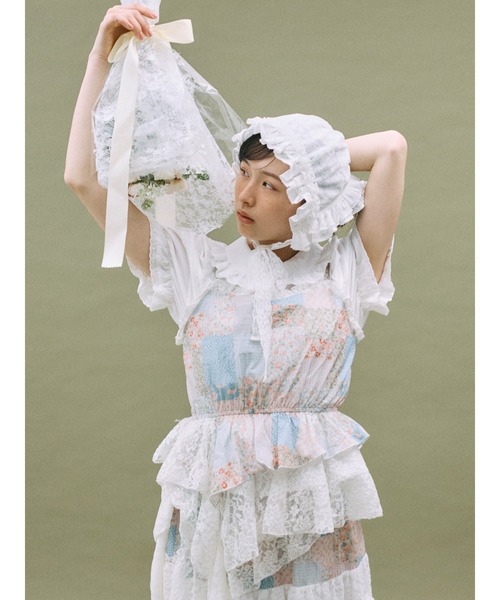 merry jenny(メリージェニー)の「sugar lace bonnet(その他ヘアアクセサリー・レディース・オフホワイト/ピンク・FREE)」の4枚目の写真