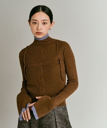 【W:Huku / ウールミックスライトニット】配色 トップス / Wool-Blend Lightweight Knit Color-Block Top