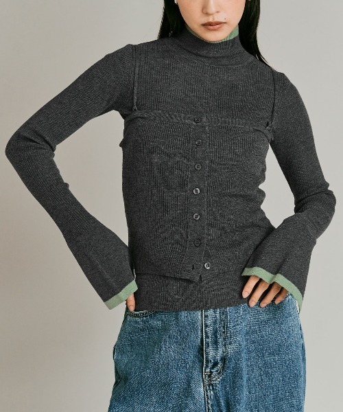 W:Huku(フーク)の「【W:Huku / ウールミックスライトニット】配色 トップス / Wool-Blend Lightweight Knit Color-Block Top(ニット/セーター・レディース・チャコール/ブラック/ライトグレー/ブラウン・FREE)」の7枚目の写真