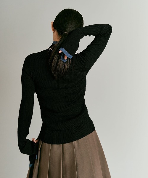 W:Huku(フーク)の「【W:Huku / ウールミックスライトニット】配色 トップス / Wool-Blend Lightweight Knit Color-Block Top(ニット/セーター・レディース・チャコール/ブラック/ライトグレー/ブラウン・FREE)」の12枚目の写真