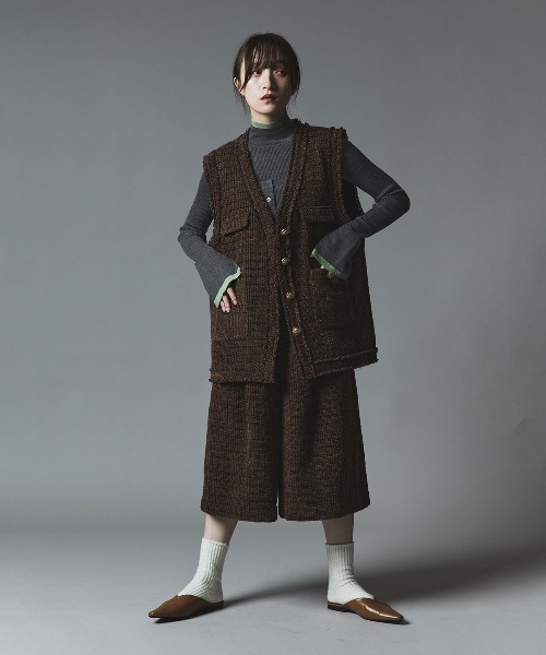 W:Huku(フーク)の「【W:Huku / ウールミックスライトニット】配色 トップス / Wool-Blend Lightweight Knit Color-Block Top(ニット/セーター・レディース・チャコール/ブラック/ライトグレー/ブラウン・FREE)」の19枚目の写真