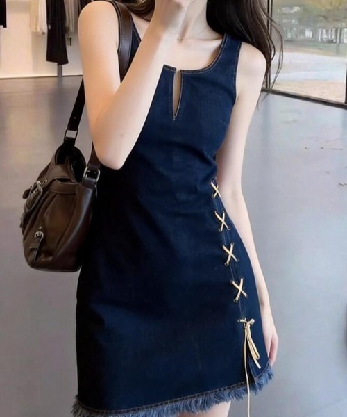 semplice（センプリチェ）の「ノースリーブデニムワンピース（ワンピース・レディース・ブルー・S/M/L）」の6枚目の写真