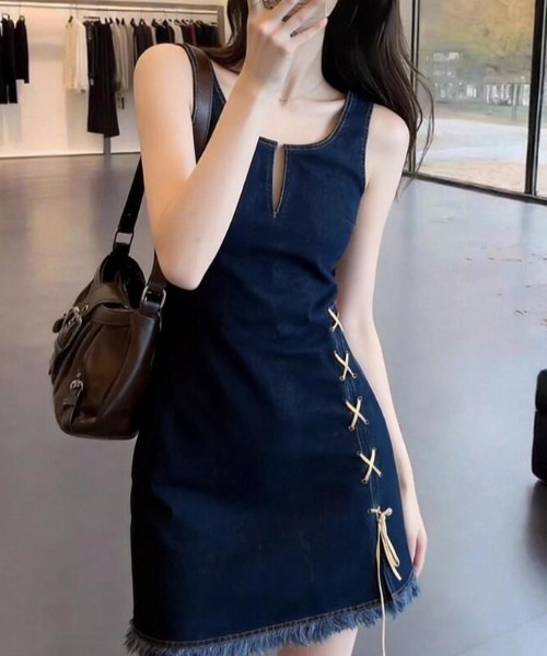 semplice（センプリチェ）の「ノースリーブデニムワンピース（ワンピース・レディース・ブルー・S/M/L）」の7枚目の写真