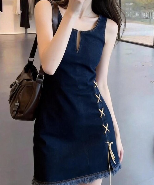 semplice（センプリチェ）の「ノースリーブデニムワンピース（ワンピース・レディース・ブルー・S/M/L）」の9枚目の写真