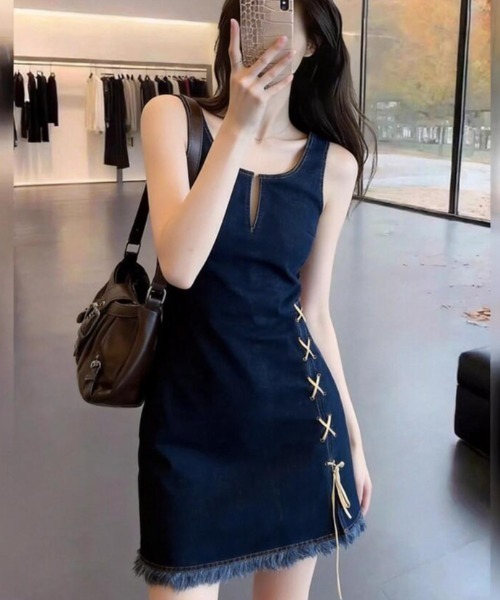 semplice（センプリチェ）の「ノースリーブデニムワンピース（ワンピース・レディース・ブルー・S/M/L）」の2枚目の写真